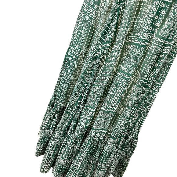 Vintage 70s Susan Small Boho Green Floral Patchwork Print Maxi Prairie Dress - Picture 5 of 15
